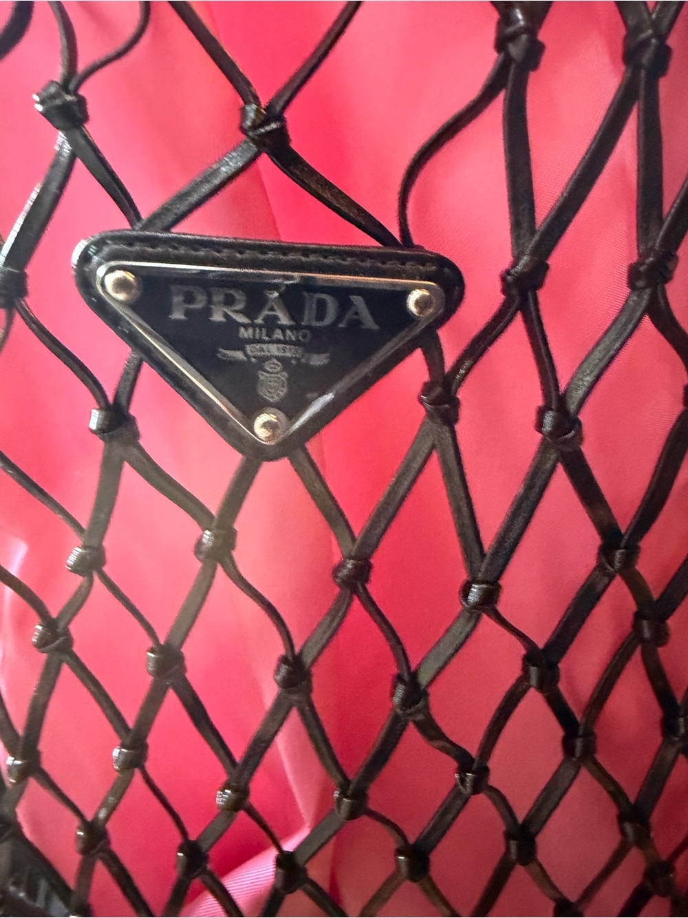 This is a Prada Tessuto Nylon Net Tote in pink and black. Brand New Never Used. - Picture 3 of 4